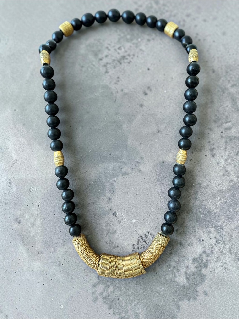 Genuine Onyx Beaded Necklace with Gold Accents - Women's Jewelry